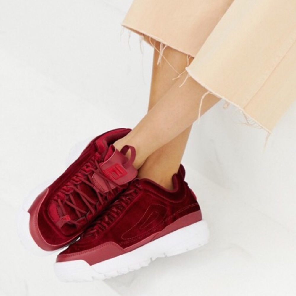 FILA BURGUNDY DISRUPTOR Il PREMIUM VELVET SNEAKERS
